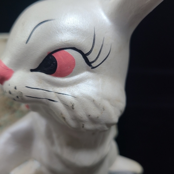 Vintage Painted Ceramic Easter Bunny Pulling Cart Easter Planter Spring Easter - Picture 8 of 10